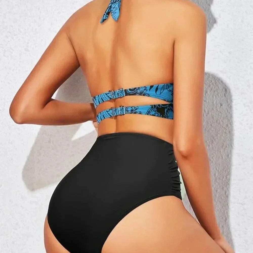 Women Two Piece High Waisted Bikini Set Swimsuits Push Up Halter Tummy Control - Picture 5 of 5